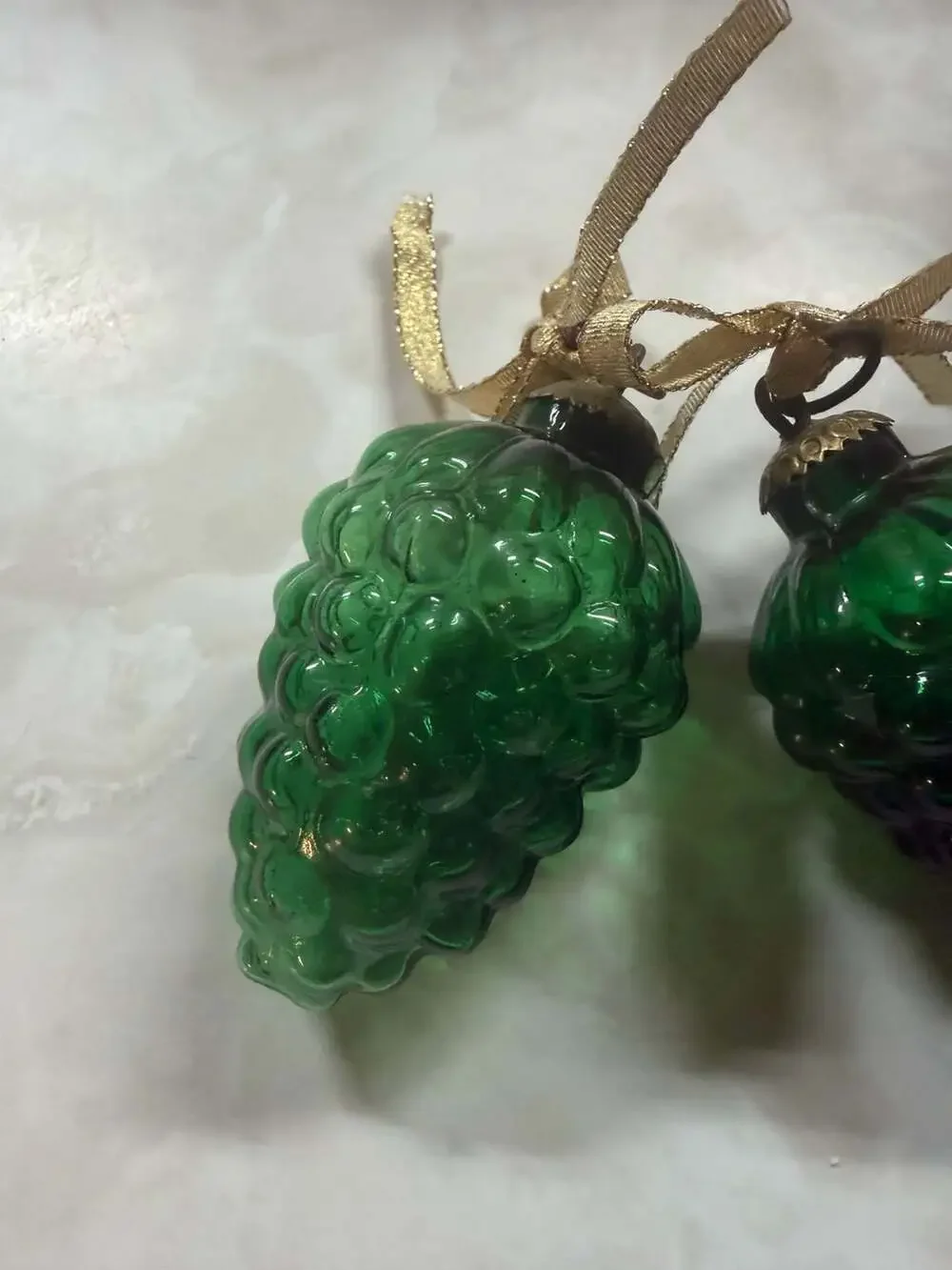 Keller Vintage Green Glass Grape Cluster Christmas Ornaments, Set of 2